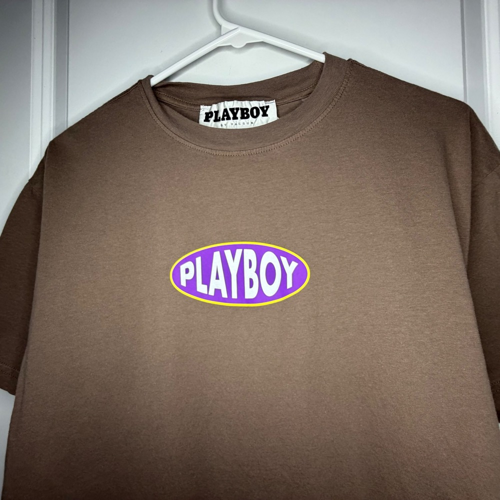 Playboy Graphic Oval Logo Brown T-Shirt Sz Mens Medium